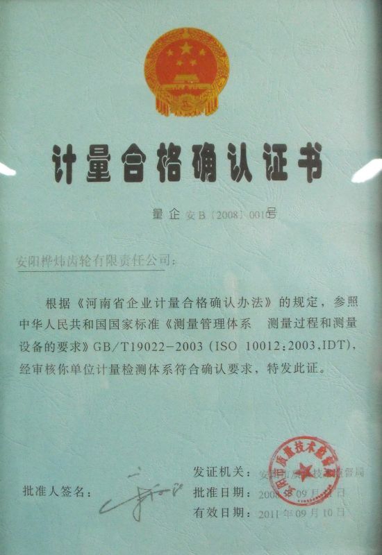 2008年計量合格確認(rèn)證書